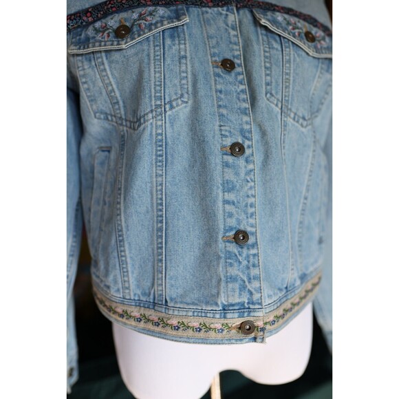 Vintage 90s Liz Claiborne Light Denim Jean Jacket Embroidered Floral Cottagecore - Picture 6 of 13